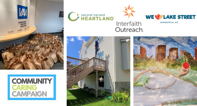 Layout of various community endeavors with VAA including Second Harvest Heartland, Interfaith Outreach, and We Heart Lake Street