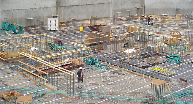 High overhead view of a parking lot under construction