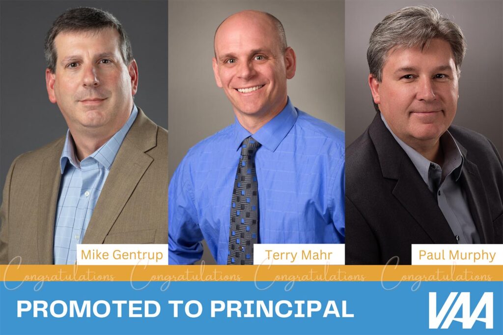 Three men lined up next to one another with tagline, Promoted to Principal